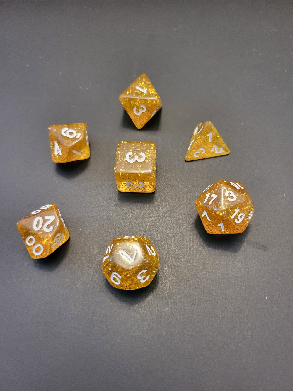 Gold Glitter Clear RPG Dice 7 Pieces Set